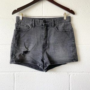 Uniqlo Black Gray Gothcore Distressed Denim Shorts Women's Size 28 Waist
